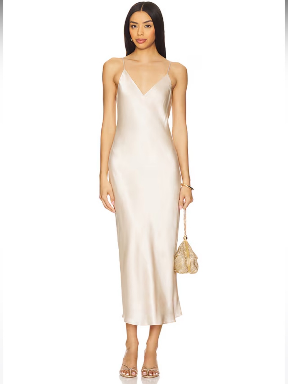 NWT! L'AGENCE Seridie Slip Midi Dress in Champagne